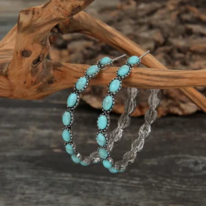 Turquoise Accent Hoop Earrings