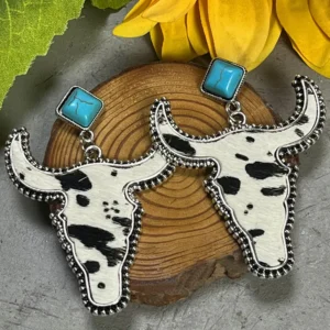 Bull Head Turquoise Dangle Earrings